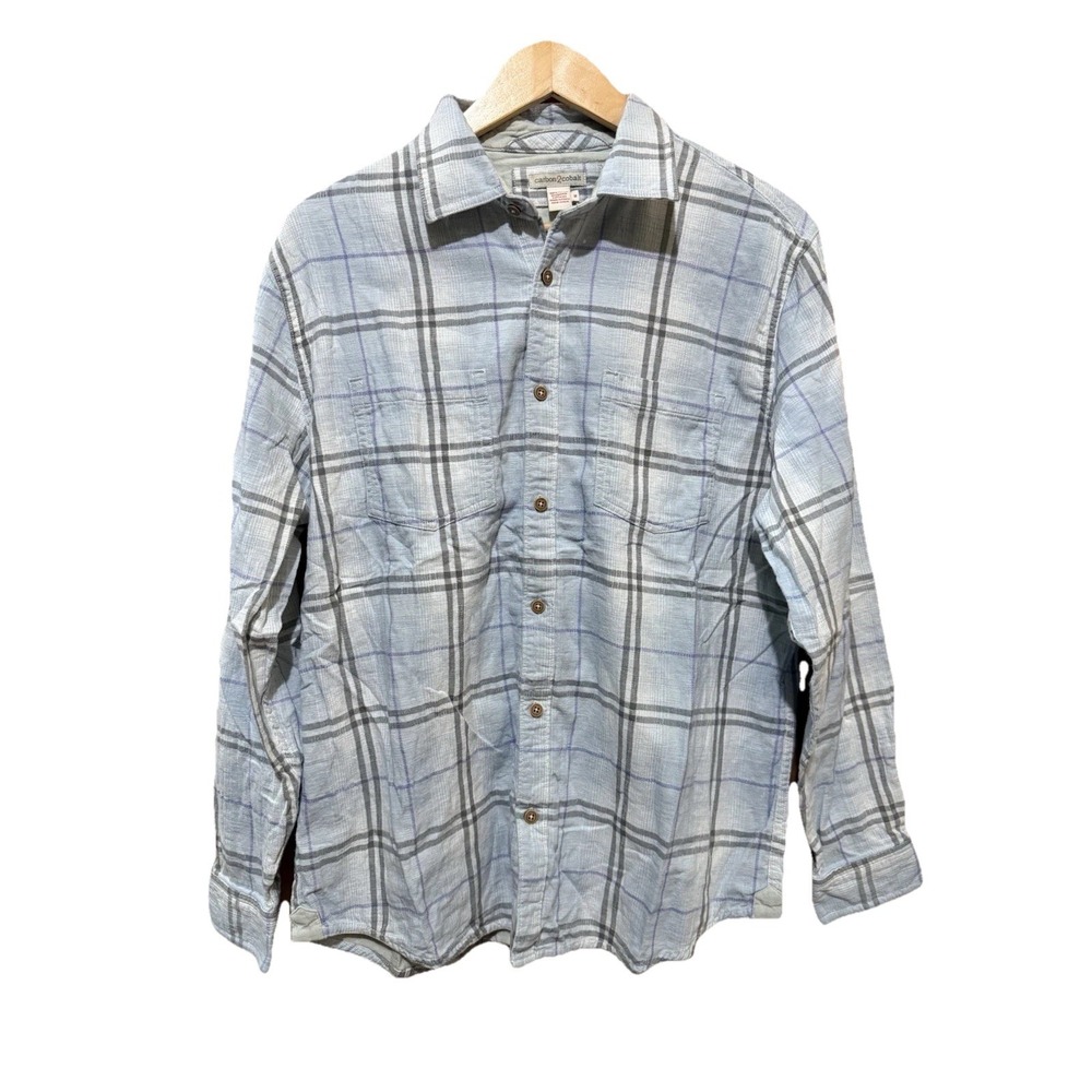 Carbon 2 Cobalt Shirt Mens Medium Blue Skyview Plaid Button Up‎ Double Knit Work
